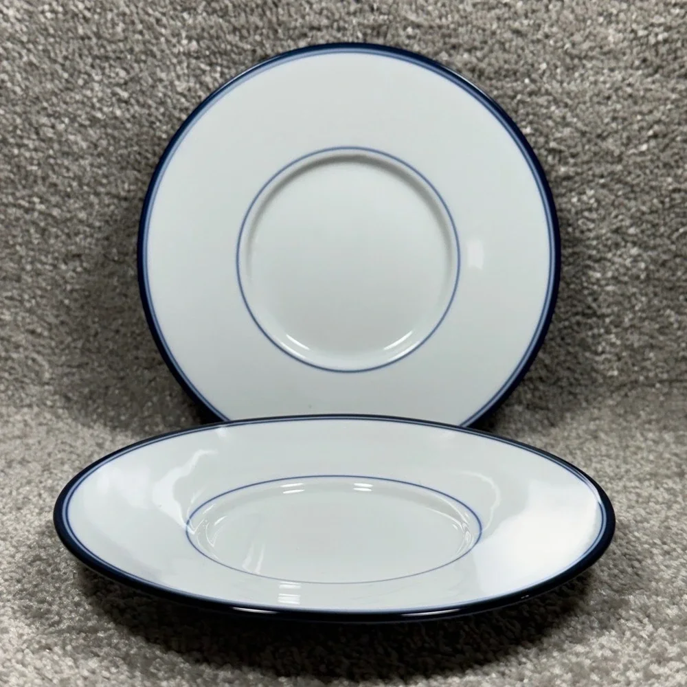 Dansk Tivoli La Tulipe Saucers Set of 2 White Navy Blue Lines Japan Vintage MCM
